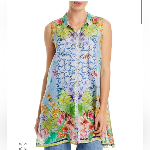 Johnny Was Cozumel Xanthe Printed Sleeveless Silk Tunic - Picture 10 of 10